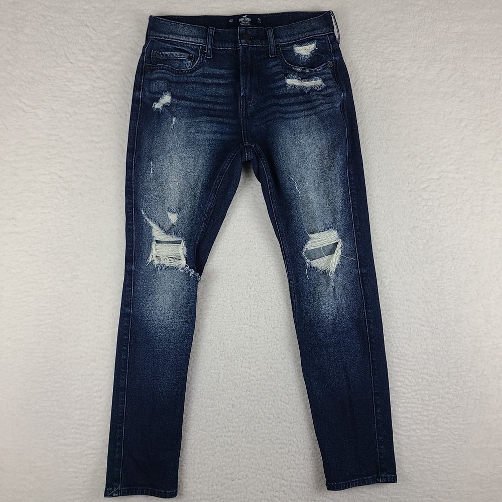 Hollister Jeans Mens 28x30 Blue Athletic Skinny Epic Flex Distress Dark Wash